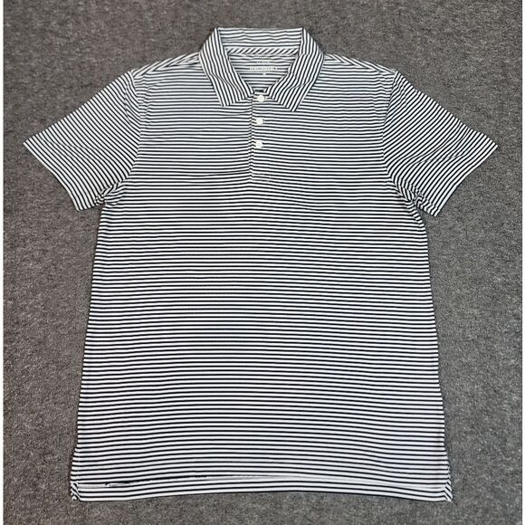 J. Crew Performance Golf Polo Shirt Mens Size L White Black Striped Short Sleeve - Picture 1 of 10